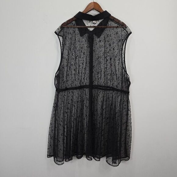 Hot Topic Mini Dress 5 Black Sheer Mesh Celestial Cosmic Witchy Goth Holiday - Picture 5 of 10
